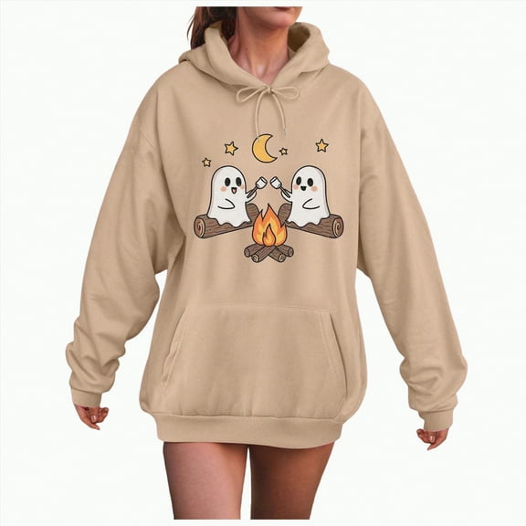 CAUYDY Pumpkin Sweatshirt for Women Fall Y2K Hoodies Halloween Pumpkin Face Graphic Winter Sweatshirt Long Sleeve Pullover(Khaki,M)