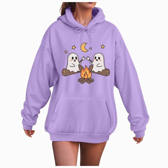CAUYDY Pumpkin Sweatshirt for Women Fall Y2K Hoodies Halloween Pumpkin Face Graphic Winter Sweatshirt Long Sleeve Pullover(Purple,S)