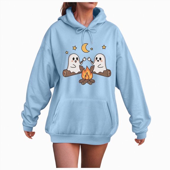 CAUYDY Pumpkin Sweatshirt for Women Fall Y2K Hoodies Halloween Pumpkin Face Graphic Winter Sweatshirt Long Sleeve Pullover(Sky Blue,3XL)