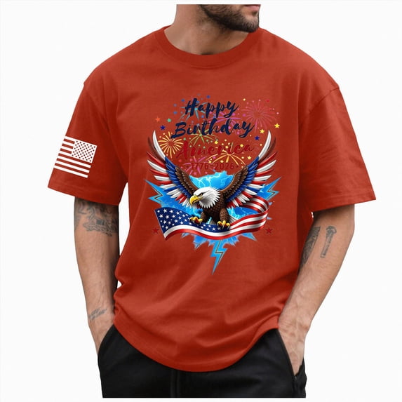 CAUYDY Shirts for Men USA Shirt American Flag T-Shirt 4th of July Patriotic Short Sleeve Tee(L101-Red,L)
