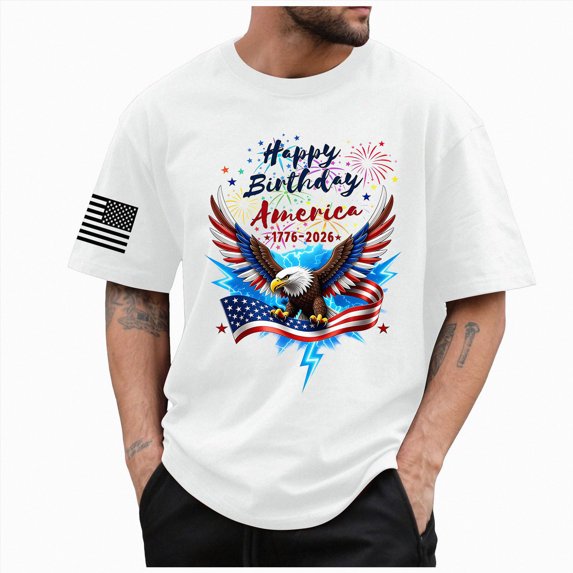 CAUYDY Shirts for Men USA Shirt American Flag T-Shirt 4th of July Patriotic Short Sleeve Tee(L101-White,S)