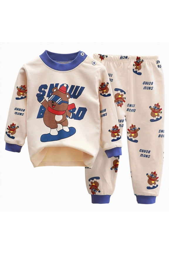 Sizes 18-24 Months Infant Girls Sleepers Toddler Boy Clothes Long Sleeved Shirt Elastic Pants 2Pcs Set Soft Baby Pajamas Winter,Blue