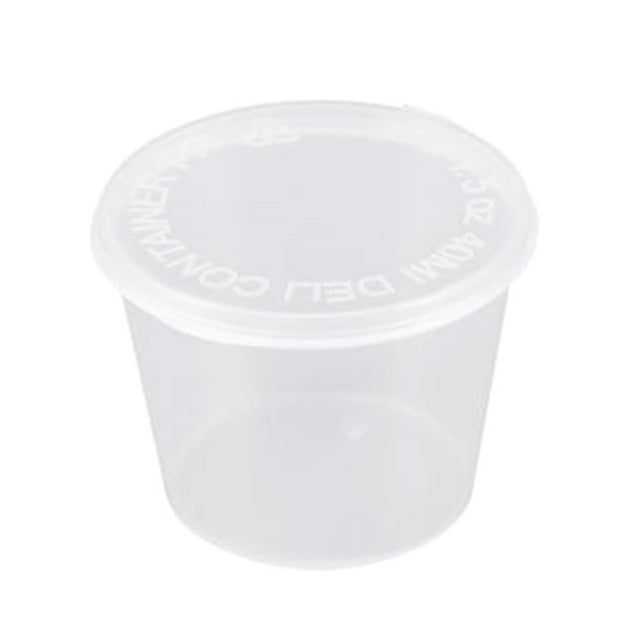 CAUYDY Stack Man Clear Condiment Containers With Lids (50 Sets - 1.5 oz.) Disposable Portion Containers, Jello Shot Cups, Snack Portion Cups