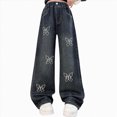 thumbnail image 1 of CAUYDY Teen Girls Baggy Jeans Pretty Butterfly Print Elastic Waistband Wide Leg Jeans Cute Pants for Girls Sizes 9-10 Years, 1 of 7