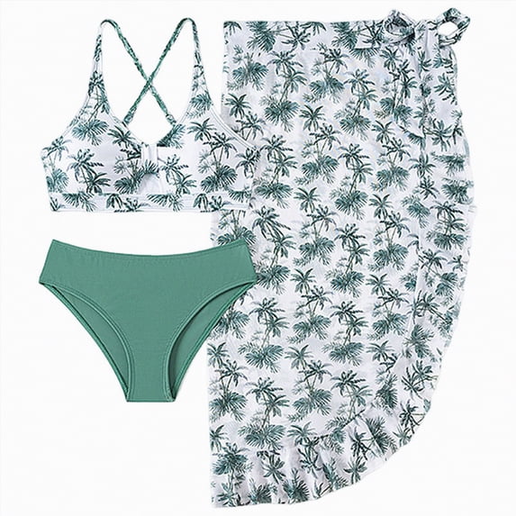 CAUYDY Teen Girls Bikini Swimsuit Set 3 Piece Tween Girl Bathing Suit with Cover Ups Kids Girls Children Girls 7T 8T 9T 10T 11T 12T 13T 14T Summer Swimwear (Sizes 12-13 Years,D01-Green)