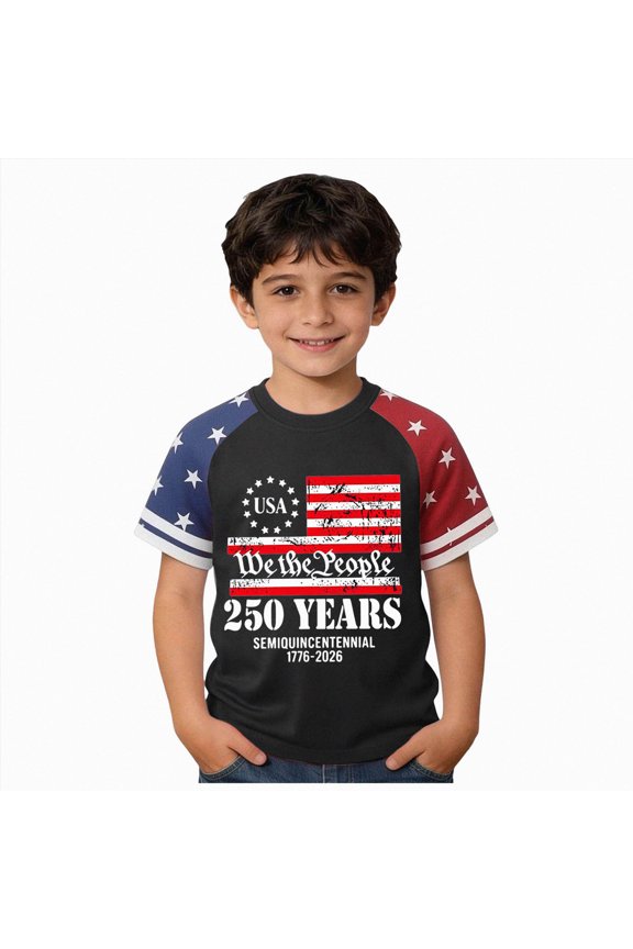 Toddler American Flag T shirt Boys Girls 4th of July Outfits Tee USA Short Seleve(L101-Black,4-5 Y)