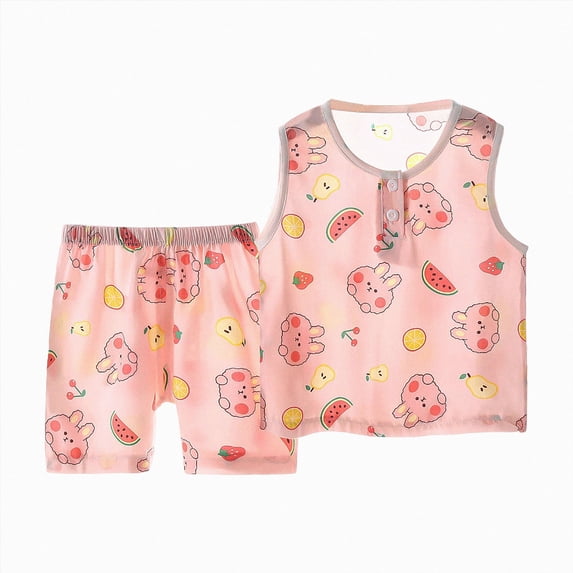 CAUYDY Toddler Baby 3M 6M 9M Girl Boy Summer Loungewear Set Pajamas Outfit 2PCS Soft Elastic Shorts and Tank Top 3T 4T 5T Kids (Sizes 7-8 Years,L4-Watermelon Red)