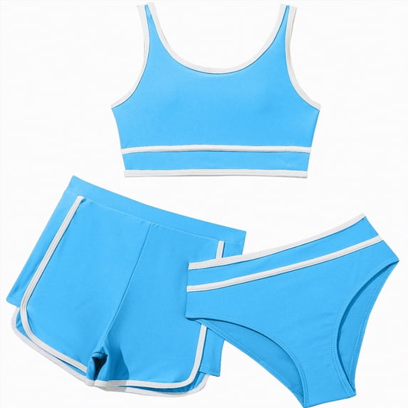 CAUYDY Toddler Baby Girl Bikini Swimsuit Set 3 Piece Set Bathing Suit with Cover Ups 2T 3T 4T 5T 6T 7T 8T 9T 10T 11T 12T Children Kid Girls Summer Swimwear (Sizes 9-10 Years,H03-Sky Blue)