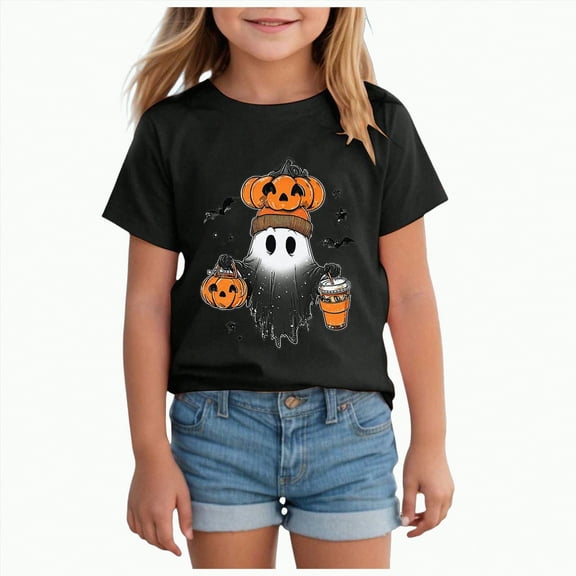 CAUYDY Toddler Baby Girl Boy Halloween T-Shirt Short Sleeve Tops Pumpkin Tee Clothes(Black,9-10 Y)