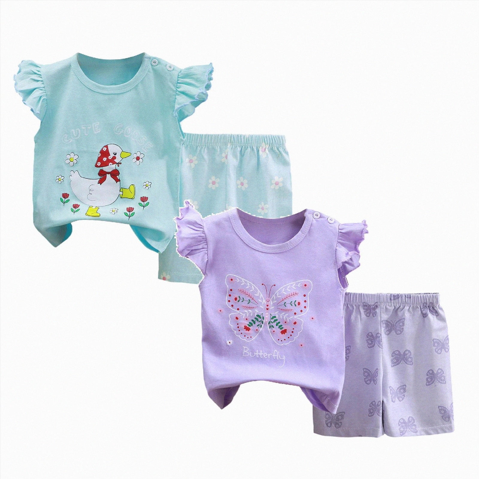 CAUYDY Toddler Baby Girl Clothes 4 Piece Set Print Ruffle Fly Sleeve T ...