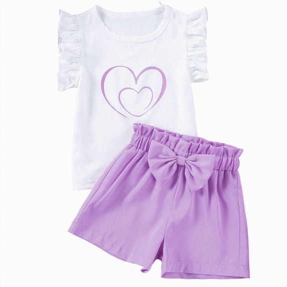 CAUYDY Toddler Baby Girl Clothes Cute Outfits Girls Linen Bow Tank Tops Ruffle Shorts Set Spring Summer Clothes for 2T 3T 4T Kids 2Pcs Pajamas Set (Sizes 5-6 Years,H03-Purple)