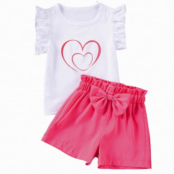 CAUYDY Toddler Baby Girl Clothes Cute Outfits Girls Linen Bow Tank Tops Ruffle Shorts Set Spring Summer Clothes for 2T 3T 4T Kids 2Pcs Pajamas Set (Sizes 1-2 Years,H03-Hot Pink)