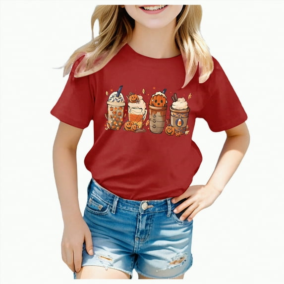 CAUYDY Toddler Baby Girl Halloween Shirt Skull T-Shirt Cute Skeleton Hand Spooky Season Tee Tops(A02-Red,10-11 Y)