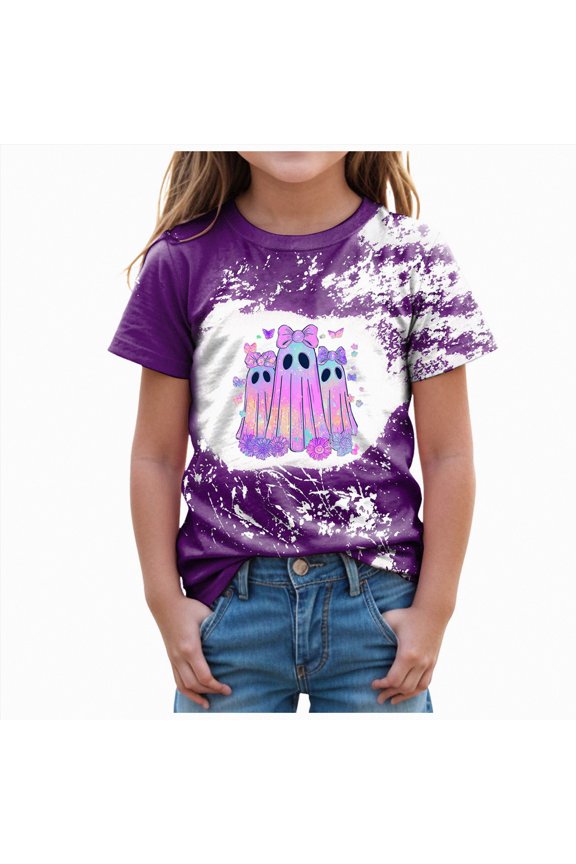 Toddler Baby Girl Halloween T-Shirts Cutest Pumpkin in The Patch Graphic Shirts Kid Short Sleeve Tees Vintage Top(Purple,5-6 Y)