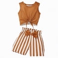 thumbnail image 1 of CAUYDY Toddler Baby Girl Outfit Summer Clothes Bow Print Bowknot Smocked Camisole Tank Top Ruffle Shorts Set for 5t 6t 7t Kids School Activities (Sizes 9-10 Years,D01-Coffee), 1 of 9