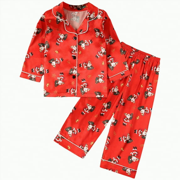 CAUYDY Toddler Baby Girl Satin Pajamas Set Long Sleeve Button Down Shirt Tops Pants Little Kids Sleepwear suit(,5-6 Y)