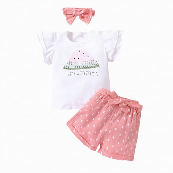 CAUYDY Toddler Baby Girl Summer Clothes Ruffled Sleeve Ribbed Knit T-Shirt Tops Cute Floral Shorts Set 2Pcs Outfits 2-8Y Girls Summer Set 1-4 Years (Sizes 12-18 Months,H03-Pink)