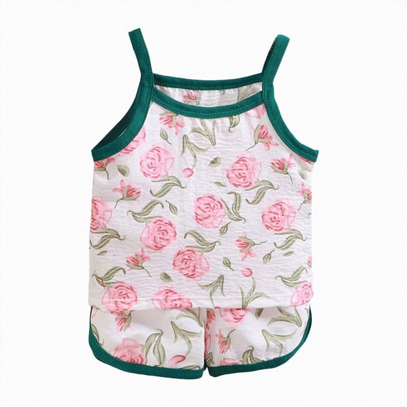 CAUYDY Toddler Baby Girl Summer Clothes Set Kid Outfits Short Sleeves T-Shirt Tops + Shorts Cute Outfits Set For Kids Summer Outfits 0-24 Months 2t 3t 4t 5t (Sizes 6-12 Months,D01-Dark Green)