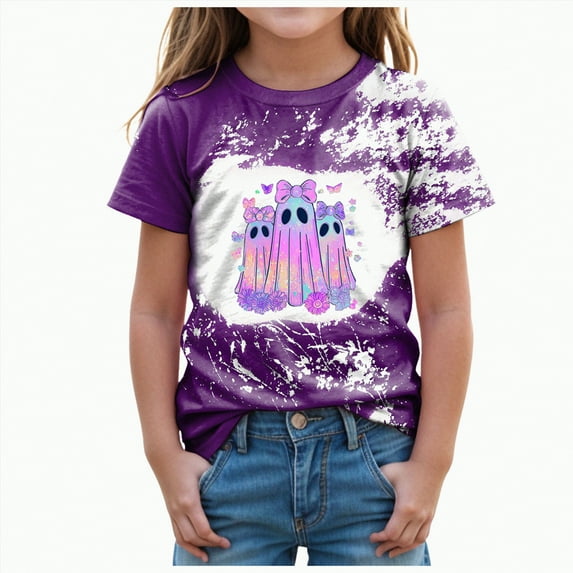 CAUYDY Toddler Baby Girls Halloween T-Shirt Ghost Pumpkin Cute Print Shirt Kids Cute Funny Spooky Season Short Sleeve Tees Top(Purple,9-10 Y)