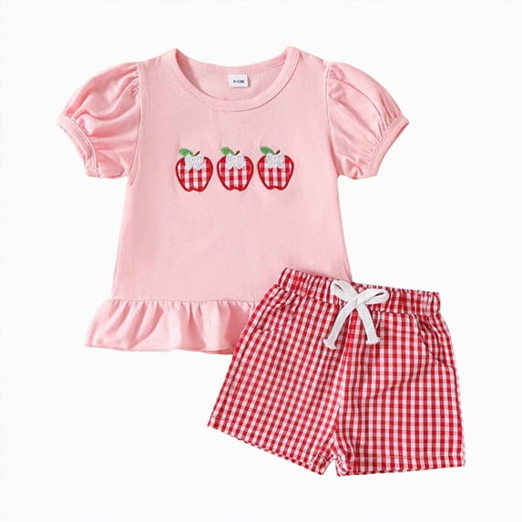 CAUYDY Toddler Baby Girls Outfit Sets Kid Summer Clothes Short Sleeve T-shirt Elastic Waist Shorts 2 Piece Short Set Summer Pjs For 3t 4t 5t 6t 7t Children (Sizes 6-12 Months,H03-Pink)