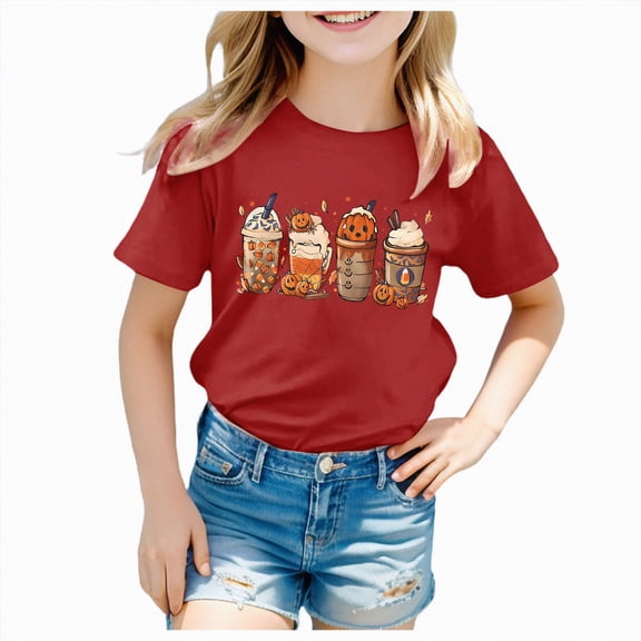 CAUYDY Toddler Baby Halloween Shirt Funny Pumpkin Print Short Sleeve T-Shirt Kid Boy Girl Casual Tee Tops(Red,8-9 Y)