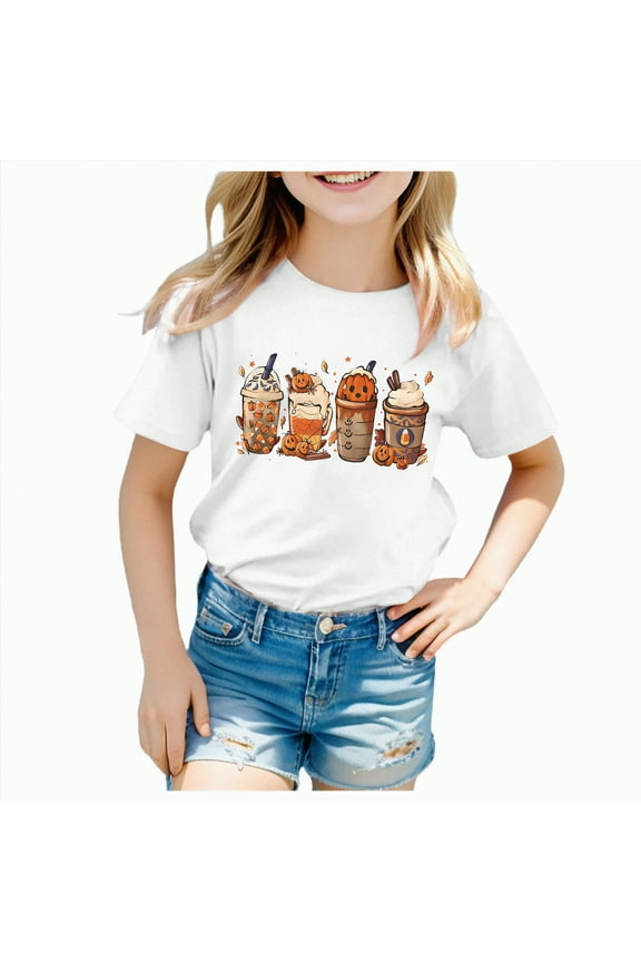 Toddler Baby Halloween Shirt Funny Pumpkin Print Short Sleeve T-Shirt Kid Boy Girl Casual Tee Tops(White,3-4 Y)