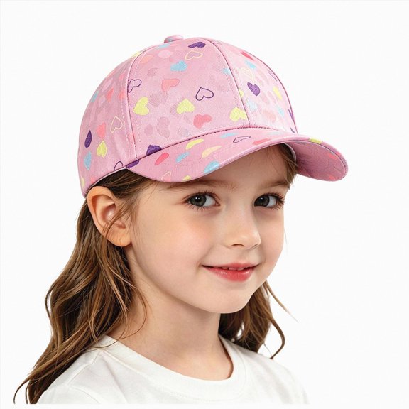 CAUYDY Toddler Baseball Cap,Kids Pink Sun Baseball Hat Cute Summer Snapback Hat for Kid and Girl Print Heart Pattern(L101-Pink,2-6 Y)