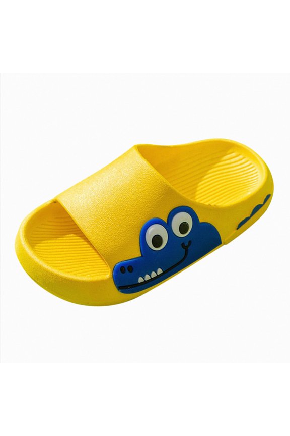 Toddler Boys Girls Cartoon Dinosaur Slides Non-Slip Open Toe Shower Sandals Comfy Soft Fuzzy Slipper for Girls(L101-Yellow,13)