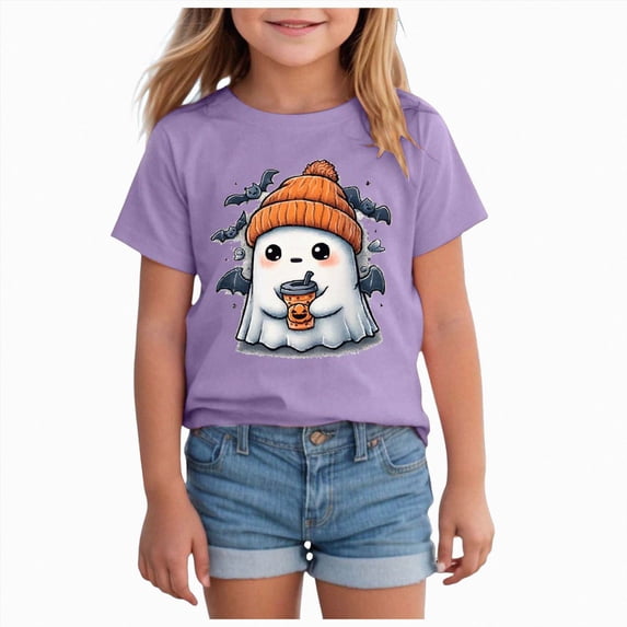 CAUYDY Toddler Boys Girls Halloween T-Shirt Fun Graphic Shirts Kid Graphic Tees Spooky Season Outfits Fall TopsPink,7-8 Y