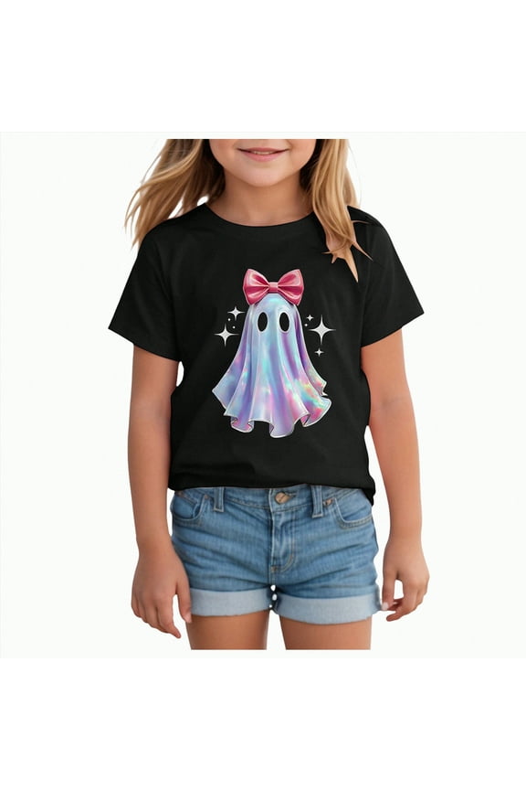 Toddler Boys Girls Halloween T-Shirt Kid Ghost Pumpkin Graphic Short Sleeve Shirts Skeleton Graphic Clothes Tee Tops(Black,10-11 Y)