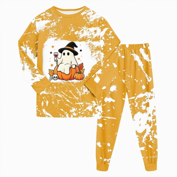 CAUYDY Toddler Boys Halloween Pumpkin Pajamas Cute Ghost Print Pjs for Boy Jammies Little Kids Skeleton Skull Sleepwear Clothes Sets,2Y