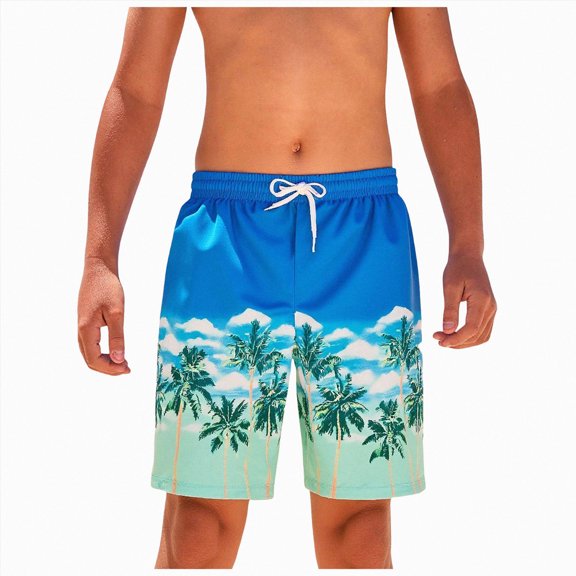 CAUYDY Toddler Boys Swim Trunks with Compression Air Holes Liner Quick Dry Boys Bathing Costumes(L101-Blue,6-7 Y)
