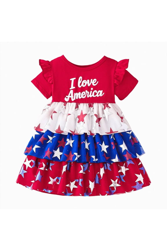 Toddler Girl 4th of July Smocked Dress Baby Girls Star Strap Print Sleeveless Dresses Kids Independence Day Clothes 1T 2T 3T 4T 5T 6T (Sizes 12-18 Months,Red)