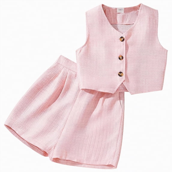 CAUYDY Toddler Girl Clothes 2Pcs Baby Girl Summer Outfits Ruffle Sleeveless Shirts Floral Tops + Shorts Clothing Set Kids Girl 1-5T T-Shirt Set (Sizes 9-10 Years,F02-Pink)