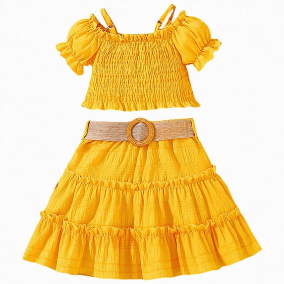 CAUYDY Toddler Girl Clothes Baby Summer Outfits Sleeveless Halter Top Ruffle Short Set Cute Kids Clothes Girls Spring Summer Clothes Set (Sizes 3-4 Years,H03-Yellow)