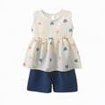 thumbnail image 1 of CAUYDY Toddler Girl Clothes Baby Summer Spring Outfits Cute Bow Button Smocked Ruffle Sleeve Tops ＋ Girls Shorts Set for Newborn Children (Sizes 18-24 Months,H03-Blue), 1 of 4