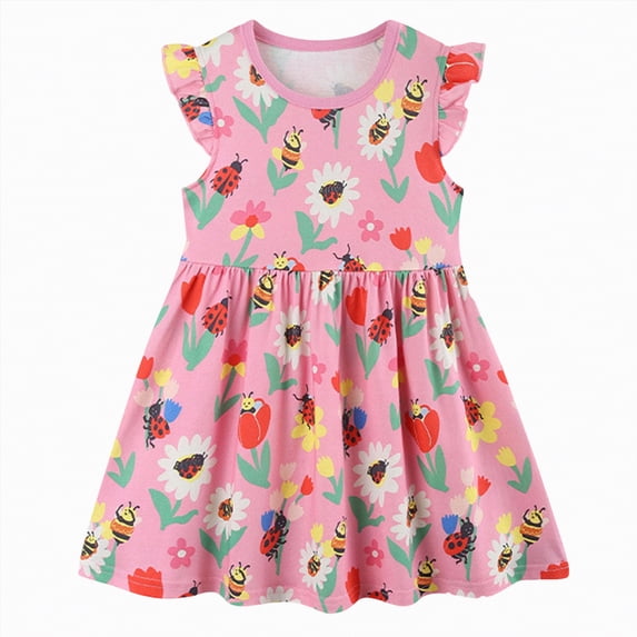 CAUYDY Toddler Girl Dress Baby Girls Summer Casual Short Sleeve Dresses Little Girl Floral Print Sundress Princess Dress for Kids 2T 3T 4T 5T 6T 7T 8T (Sizes 3-4 Years,D1-Pink)