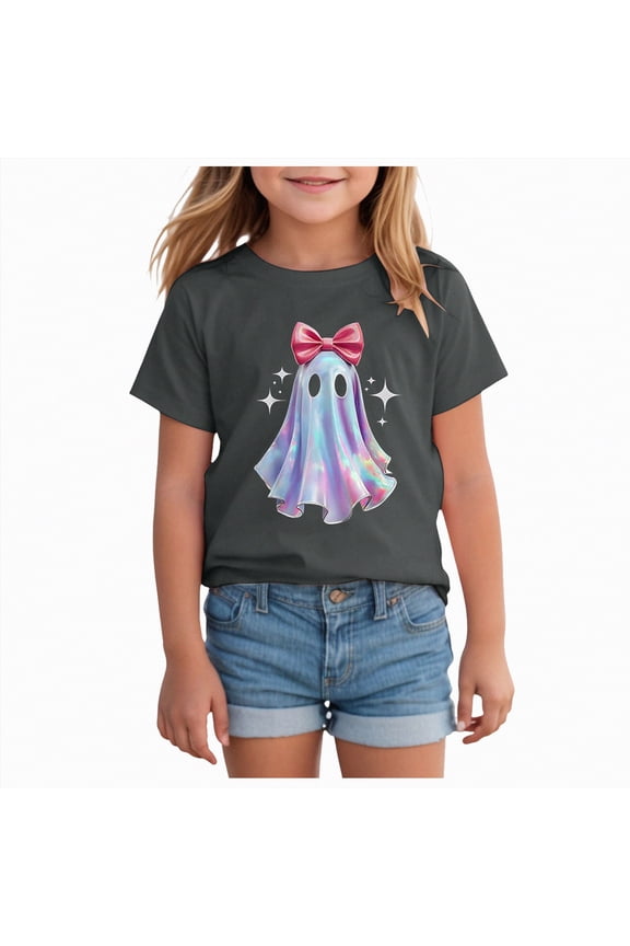 Toddler Girl Halloween Shirt Cutest Pumpkin in The Patch T-Shirt Spooky Season Pumpkin Graphic Short Sleeve Tee Tops(Z03-Grey,18-24 M)