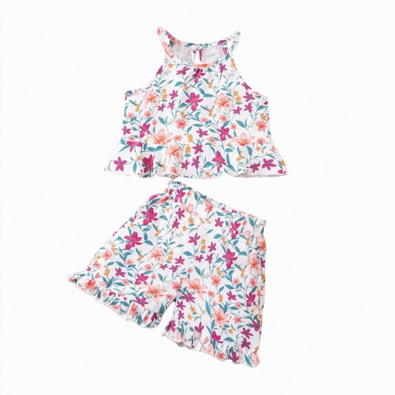 CAUYDY Toddler Girl Summer Clothes Baby Girls Short Sleeves T-Shirt Tops + Shorts Cute Outfits Set For 2t 3t 4t 5t 6t 7t Kid School Activities (Sizes 3-4 Years,F02-Pink)