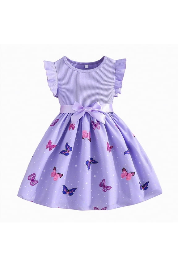 Toddler Girl Summer Clothes Dresses for Baby Kids Children Floral Cute Print Sundress Casual Short Sleeve Swing Dress Little Girls Big Kids 3T 4T 5T (Sizes 4-5 Years,F2-Purple)