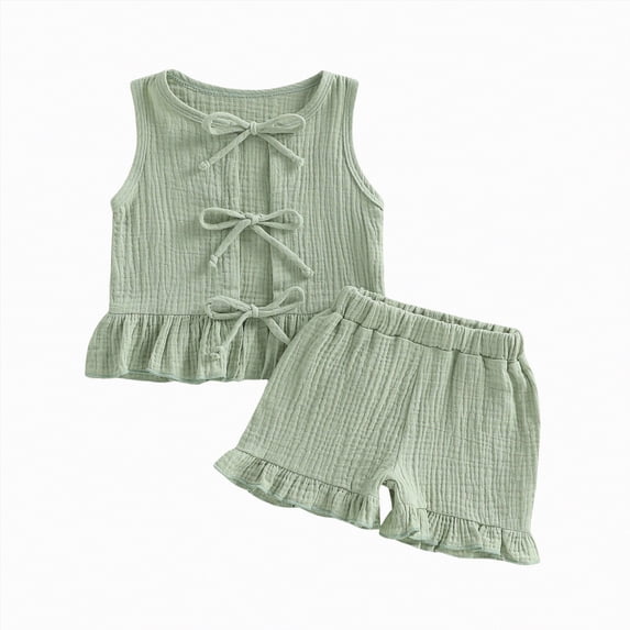 CAUYDY Toddler Girl Summer Outfit Short Sleeve T-shirt Elastic Waist Shorts 2 Piece Set for Kid Girl 2T 3T 4T Baby Girl Shorts Set Children's Summer Clothes (Sizes 6-12 Months,F02-Green)