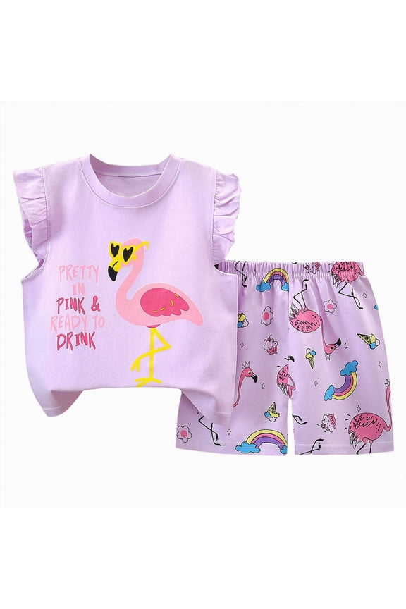 Toddler Girls Baby Boys Summer Outfits Short Sleeve Cartoon Print T-Shirt Tops & Shorts Sets 2Pcs Baby Boys Summer Clothes For 2t 3t 4t 5t 6t 7t 8t 9t (Sizes 12-18 Months,L04-Purple)