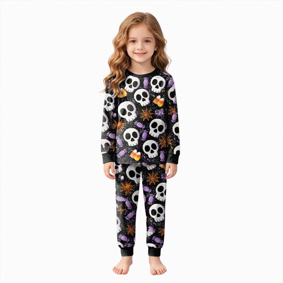 CAUYDY Toddler Girls Boys Halloween Skeleton Pajamas Sets Kids Cute Pumpkin Sleepwear Boys Halloween Ghost 2 Pcs PJS,3-4 Y