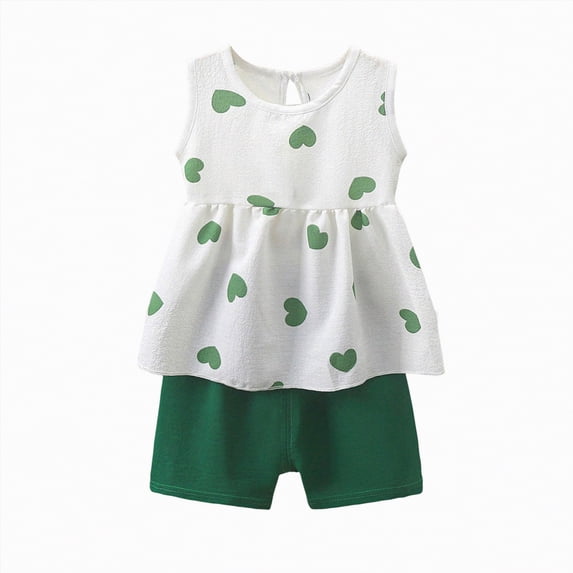 CAUYDY Toddler Girls Clothes Ribbed Knit Ruffle Sleeveless Tops and Shorts with Pockets Baby Girl Cute Summer 2 Pieces Short Sets Kids Girl Summer Pjs Set (Sizes 18-24 Months,F02-Green)