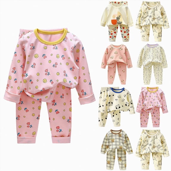CAUYDY Toddler Girls Pajamas Newborn Sleepers Girl Long Sleeve Shirt and Pants 2Pcs Comfy Outfits Set Baby Fall Winter Clothes 12 18 24 Months Sizes 12-18 Months,Coffee