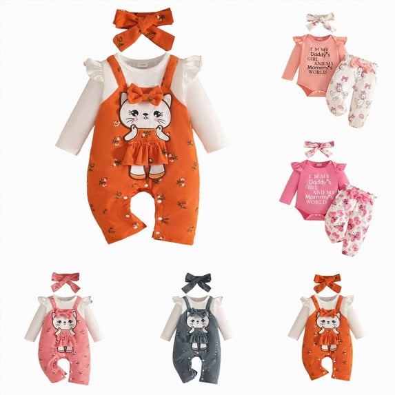 CAUYDY Toddler Girls Photoshoot Outfits Baby Long Sleeve Romper Cute Set Shower Gift for Newborn 3 6 9 12 18 24 Months Infant Winter Fall Clothes Orange Sizes 12-18 Months