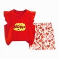 thumbnail image 1 of CAUYDY Toddler Girls Summer Outfit Cotton Kids Pajamas Set 2Pcs Baby Girl Ruffled Short Sleeves and Shorts Set Little Girls Summer Clothes for 6-24M 3T 4T 5T (Sizes 5-6 Years,D1-Red), 1 of 4