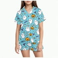 thumbnail image 1 of CAUYDY Toddler Halloween Pajamas Baby Girl Boy Funny Ghost Print Silk Pjs Sleepwear Nightwear Loungewear Pj Set(Z01-Sky Blue,12-13 Y), 1 of 5