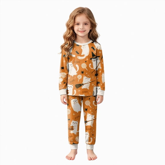 CAUYDY Toddler Halloween Pajamas Boys Girls Pumpkin Ghost Graphic Pjs Sets Kids Snug fit 2pcs Long-Sleeve Sleepwear,5-6 Y