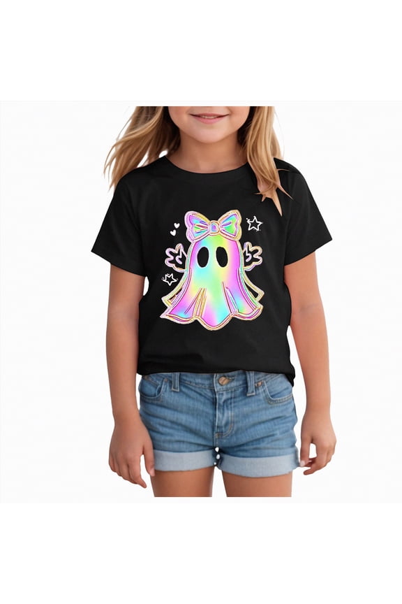 Toddler Halloween Shirt Baby Boy Girls Ghost Pumpkin Tshirts Kids Fall Spooky Season Short Sleeve Tee Tops(A02-Black,6-7 Y)